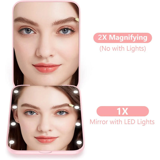GlowMirror™ Mini – Faltbarer LED-Schminkspiegel mit 1-fach & 2-fach Vergrößerung