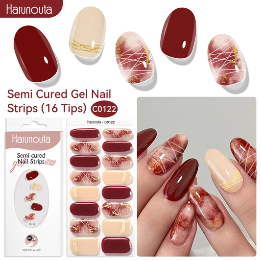 NailGlow™ Marble Red – Stickers Ongles Gel Semi-Cuit Effet Marbré