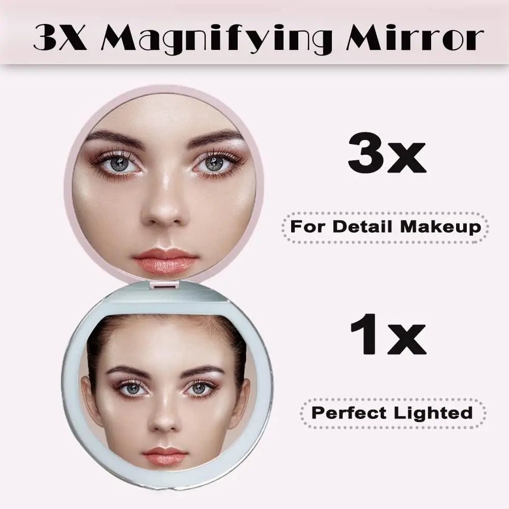 GlowMirror™ Pro – Miroir de Maquillage LED Rechargeable avec Grossissement 1X & 3X