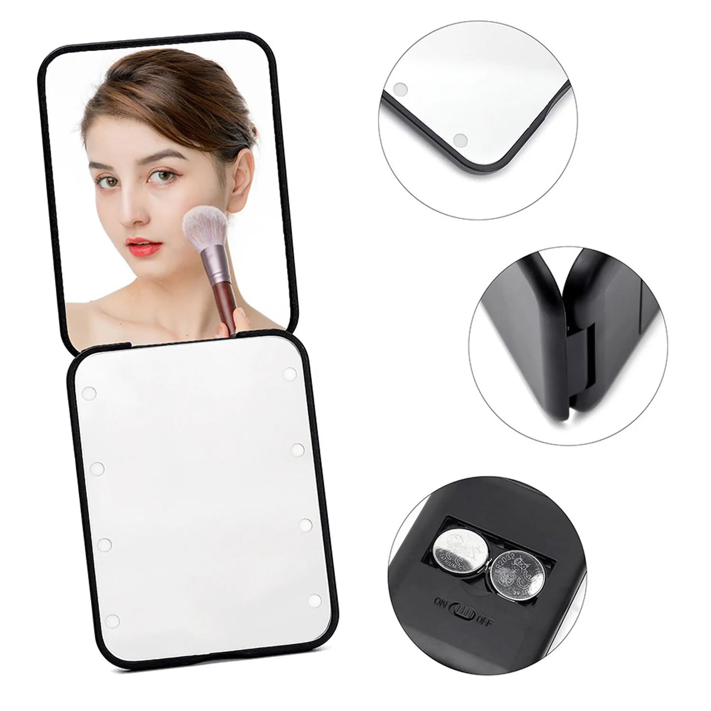 GlowMirror™ Mini – Faltbarer LED-Schminkspiegel mit 1-fach & 2-fach Vergrößerung
