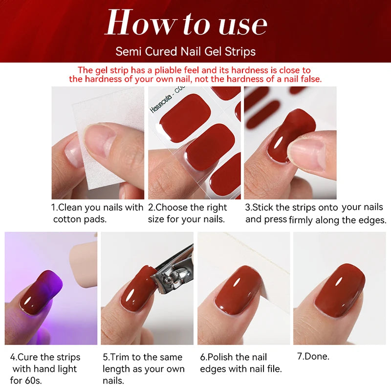 NailGlow™ Marble Red – Stickers Ongles Gel Semi-Cuit Effet Marbré