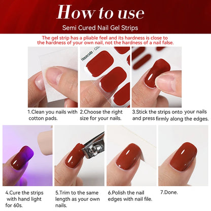 NailGlow™ Marble Red – Stickers Ongles Gel Semi-Cuit Effet Marbré