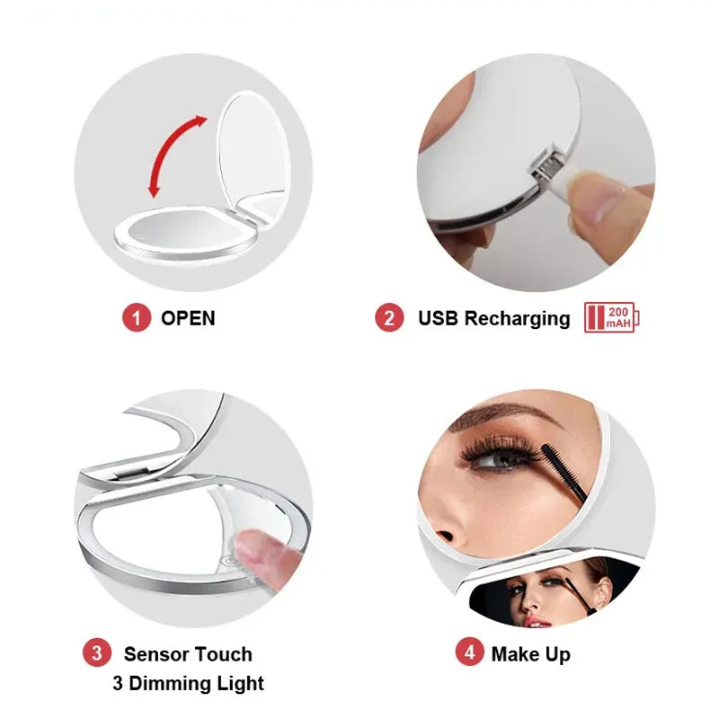 GlowMirror™ Pro – Miroir de Maquillage LED Rechargeable avec Grossissement 1X & 3X